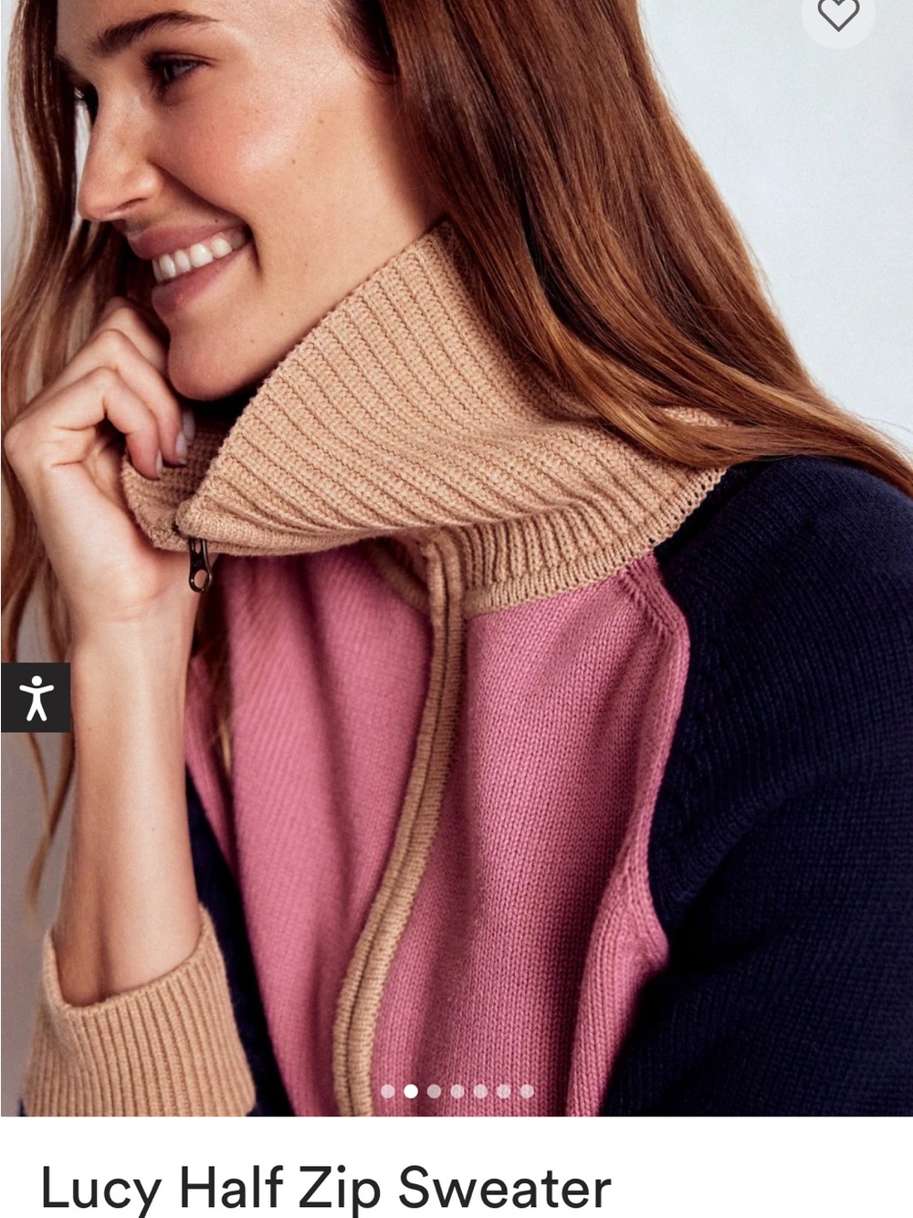 Boden sweater NWT M half zip sweater. Pink/navy/tan, cotton, Current! - Picture 9 of 12